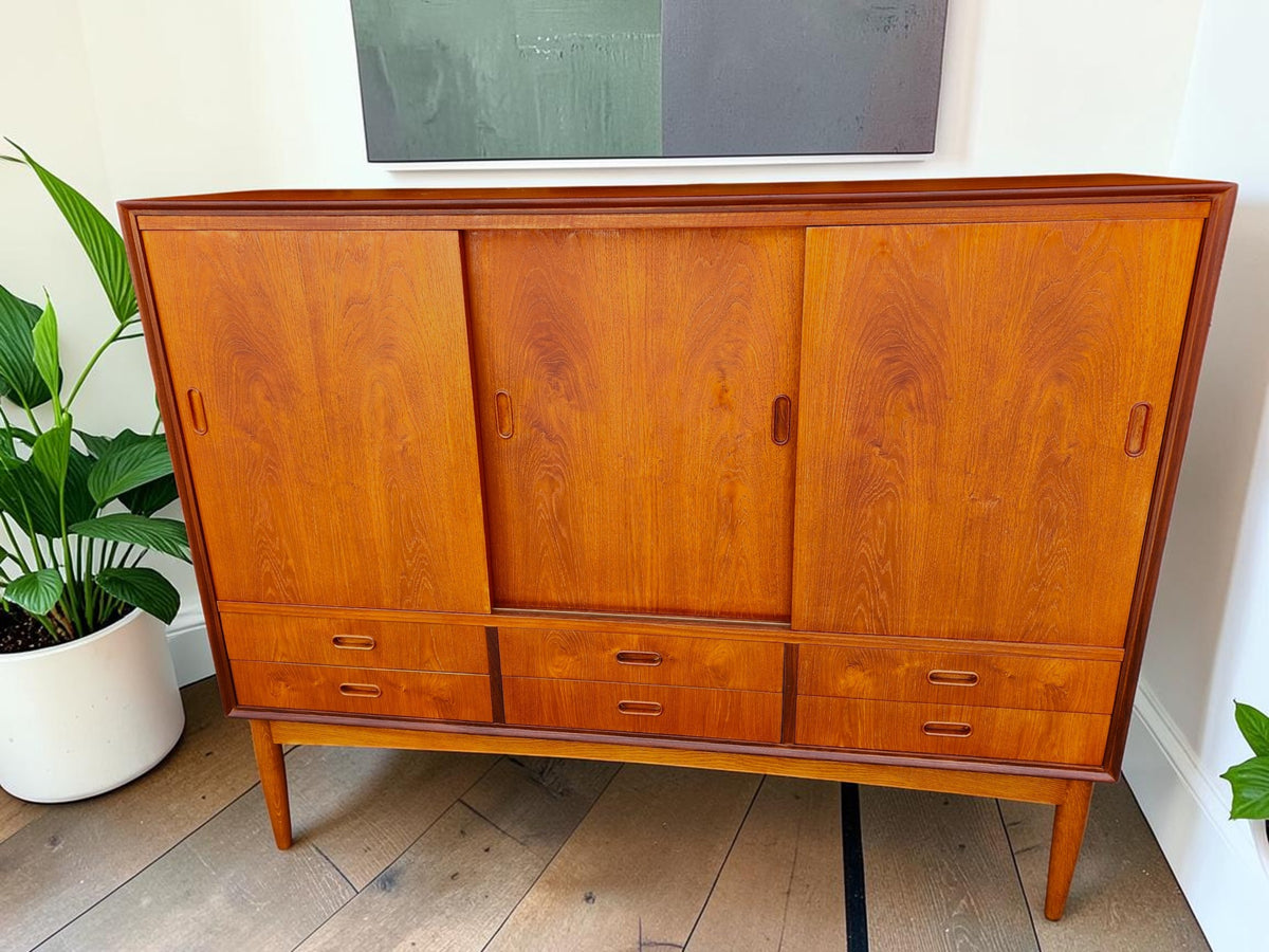 REFINISHED Danish Mid Century Modern Teak Highboard 59