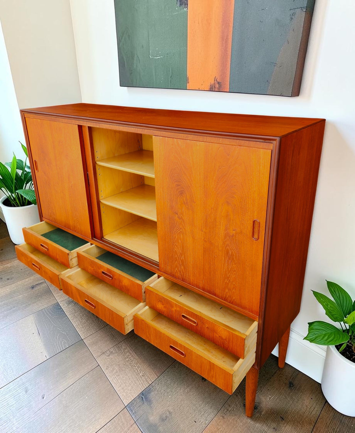 REFINISHED Danish Mid Century Modern Teak Highboard 59