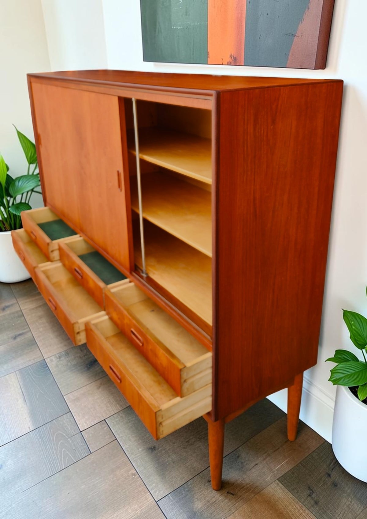 REFINISHED Danish Mid Century Modern Teak Highboard 59