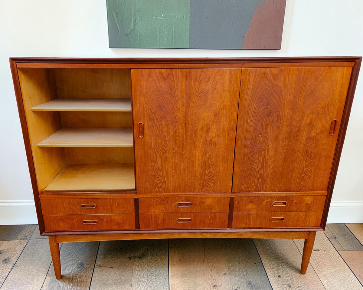 REFINISHED Danish Mid Century Modern Teak Highboard 59