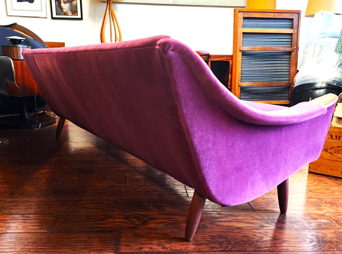 REFINISHED REUPHOLSTERED in Wool Mohair Danish Mid Century Modern Teak Sofa 93
