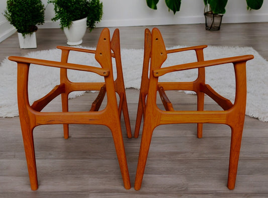 2 REFINISHED will be REUPHOLSTERED Danish MCM E. Buch Teak Armchairs #50