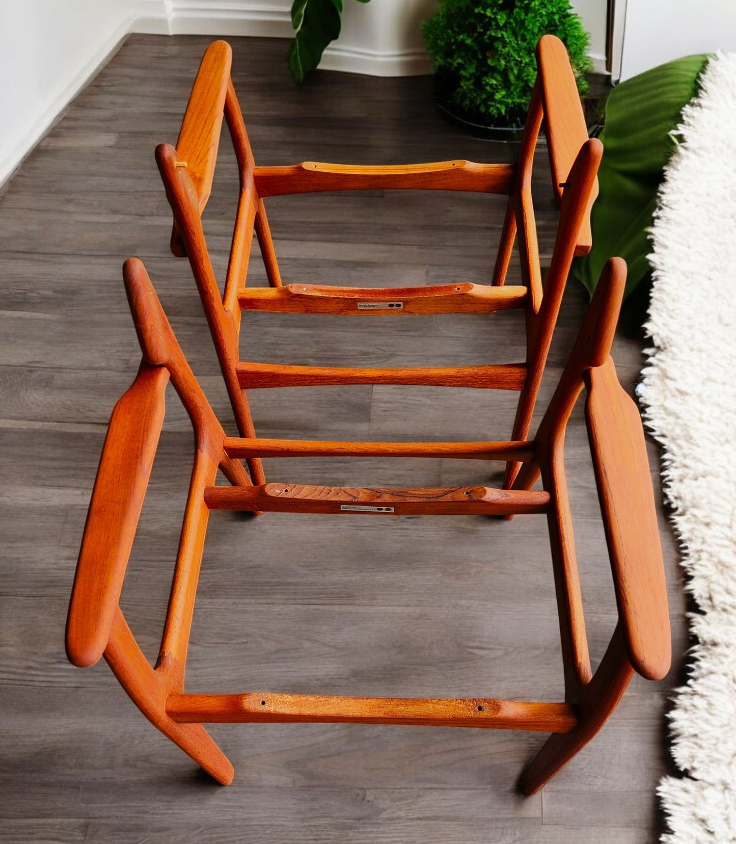 2 REFINISHED will be REUPHOLSTERED Danish MCM E. Buch Teak Armchairs #50