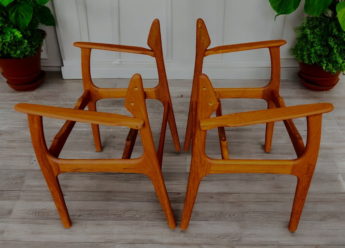 2 REFINISHED will be REUPHOLSTERED Danish MCM E. Buch Teak Armchairs #50