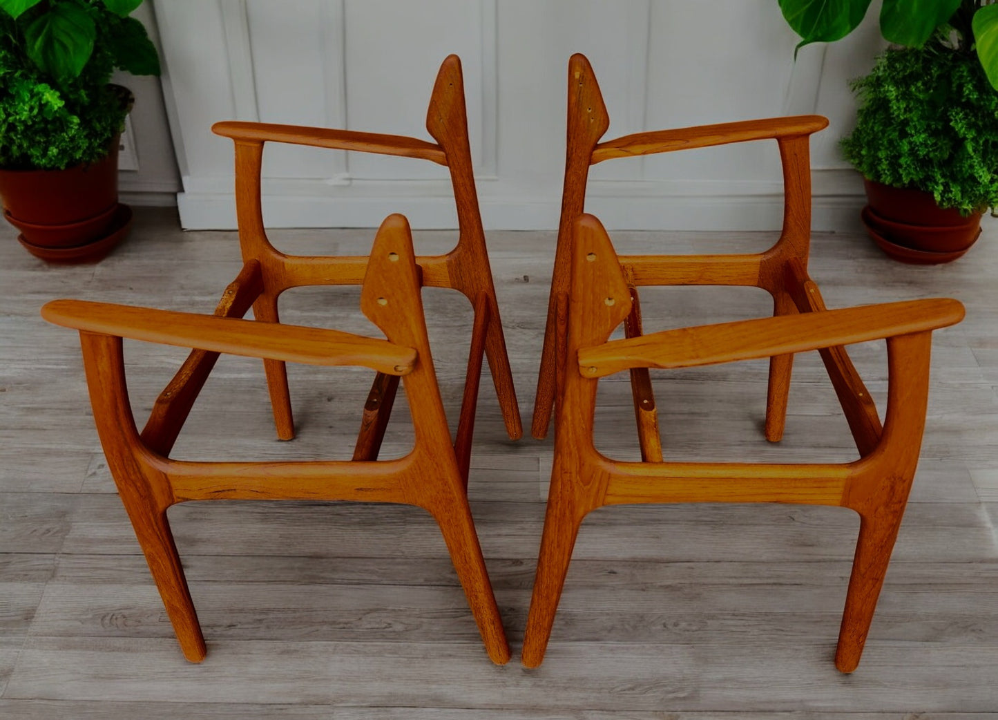 2 REFINISHED will be REUPHOLSTERED Danish MCM E. Buch Teak Armchairs #50
