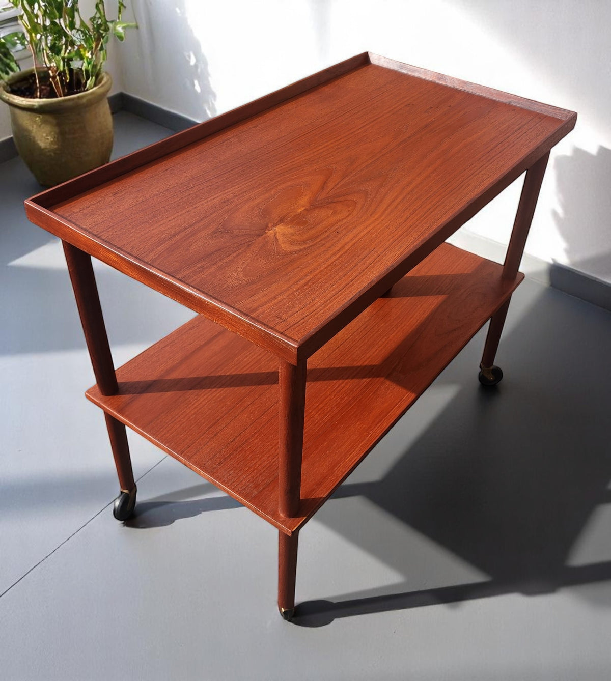 REFINISHED Danish Mid Century Modern Teak Bar Cart or Drinks Trolley