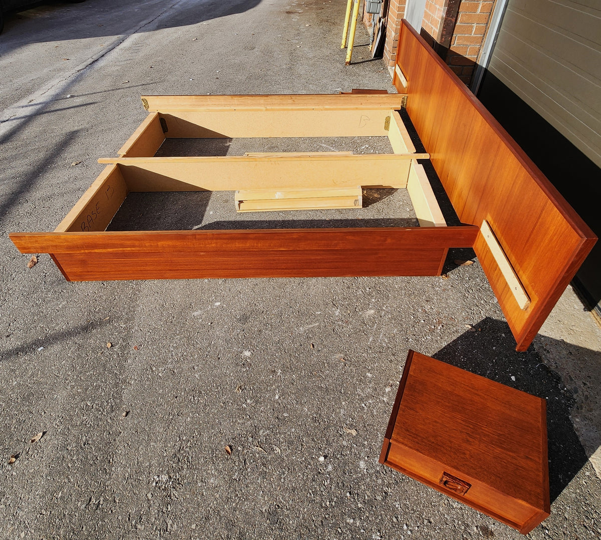 REFINISHED Danish Mid Century Modern Teak Bed w Floating Nightstands Queen