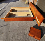 REFINISHED Danish Mid Century Modern Teak Bed w Floating Nightstands Queen 11