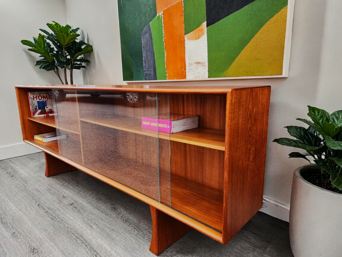 REFINISHED Danish MCM Teak Display TV Media Console w Finished Back 83
