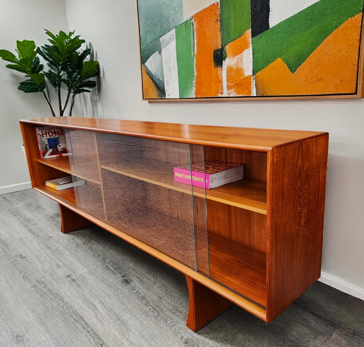 REFINISHED Danish MCM Teak Display TV Media Console w Finished Back 83