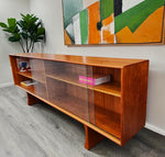 REFINISHED Danish MCM Teak Display TV Media Console w Finished Back 83