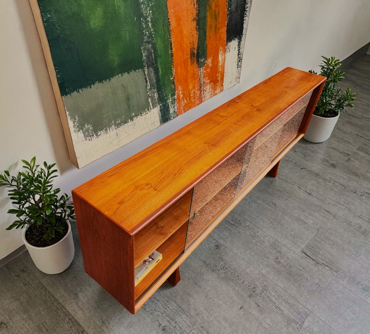 REFINISHED Danish MCM Teak Display TV Media Console w Finished Back 83