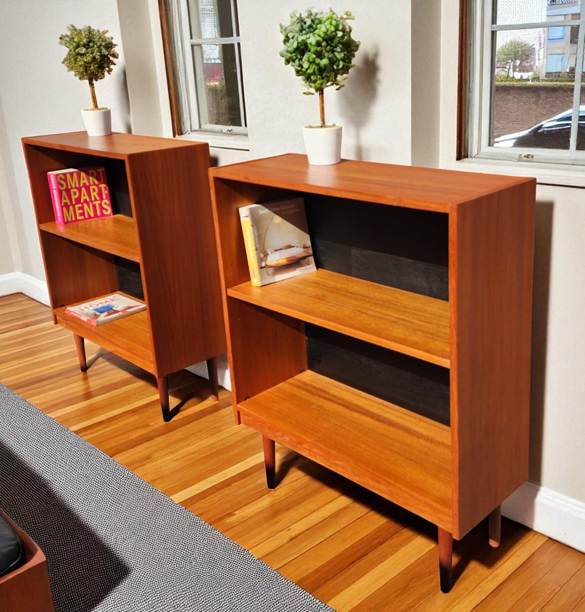 2 REFINISHED Danish Mid Century Modern Teak Bookcases 31.5