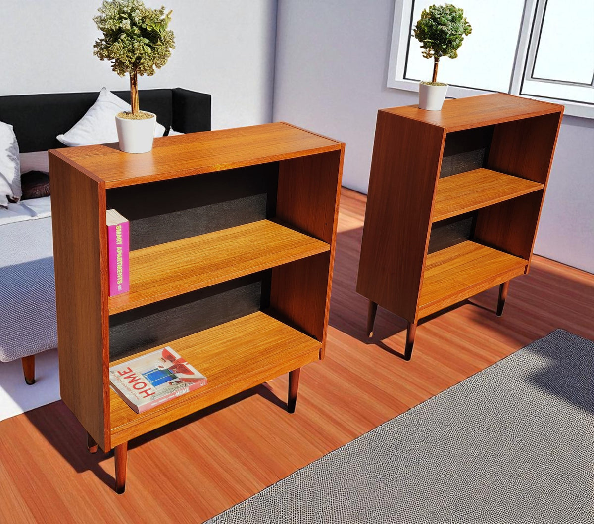2 REFINISHED Danish Mid Century Modern Teak Bookcases 31.5
