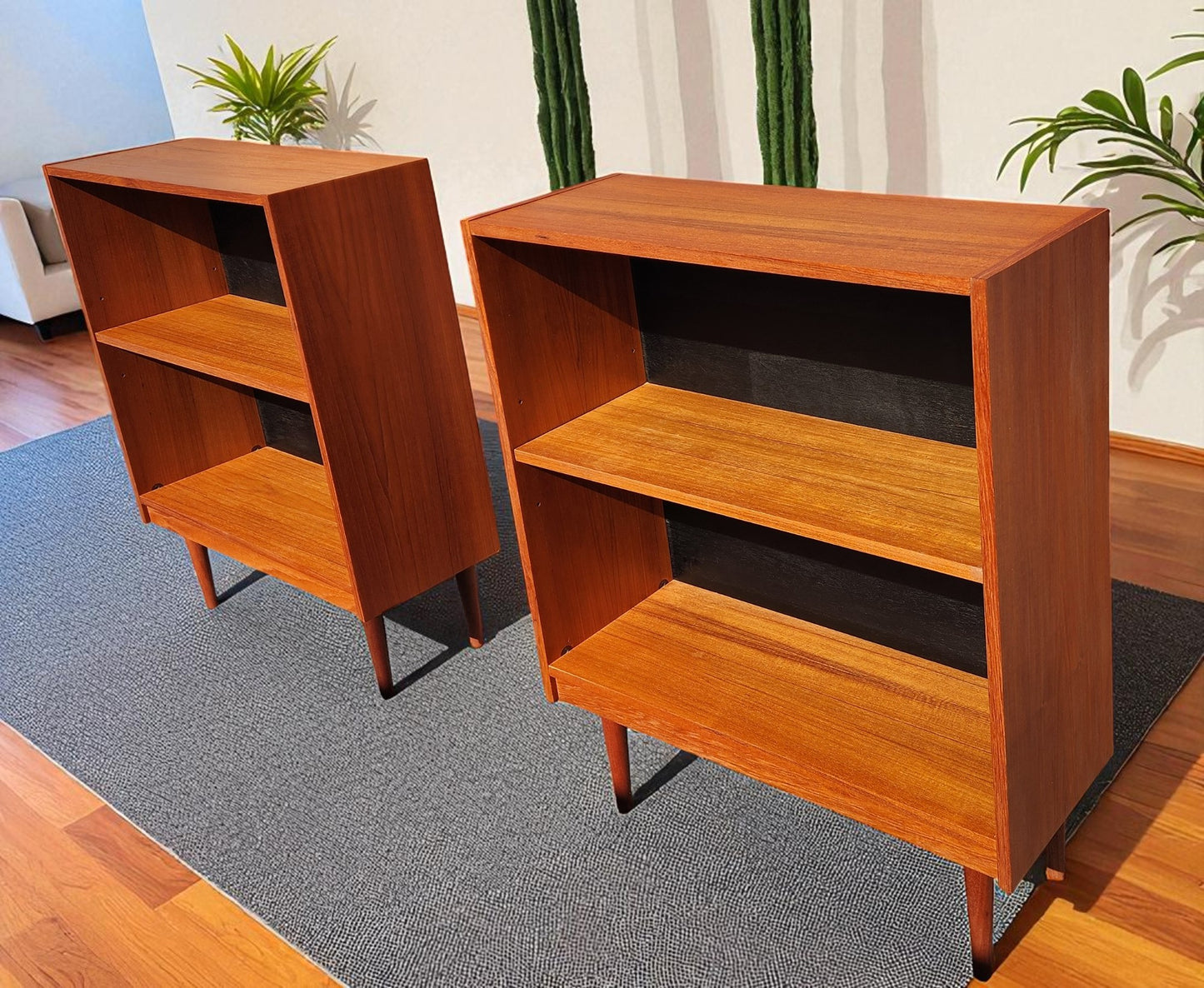 2 REFINISHED Danish Mid Century Modern Teak Bookcases 31.5"