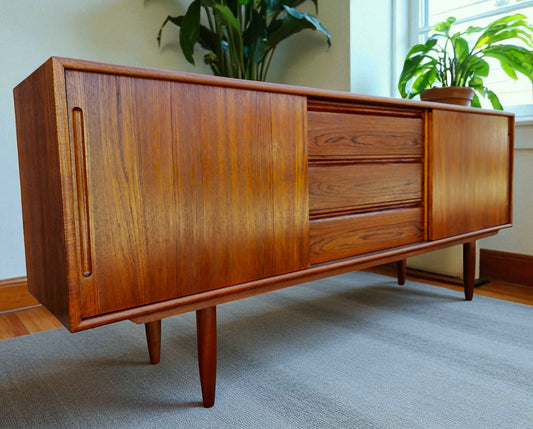 REFINISHED Danish Mid Century Teak Credenza Buffet 6 ft Narrow