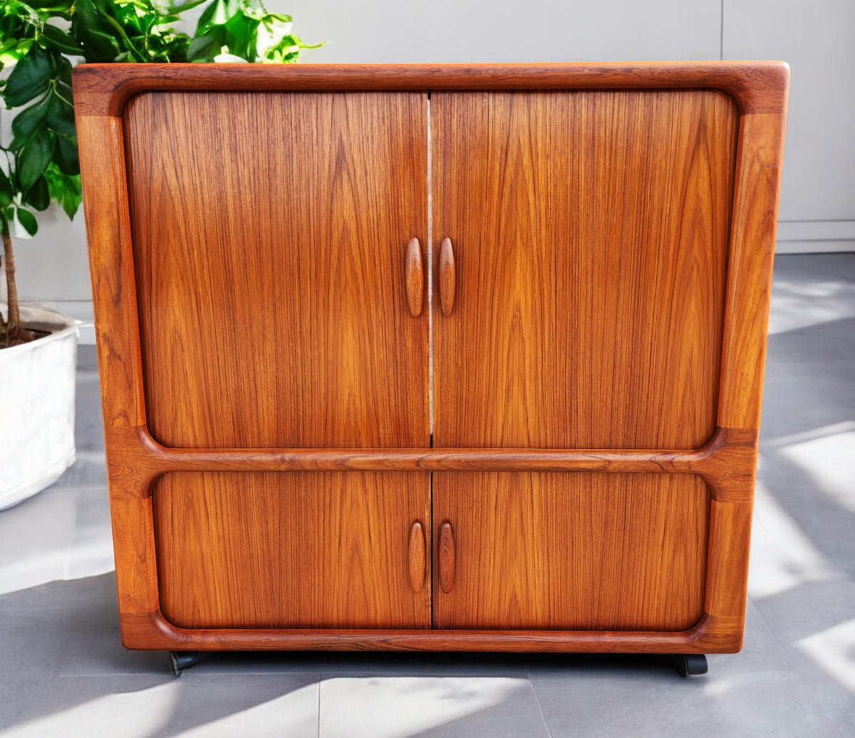 REFINISHED Danish MCM Teak Double Tambour Rolling Cabinet by DYRLUND 41.25