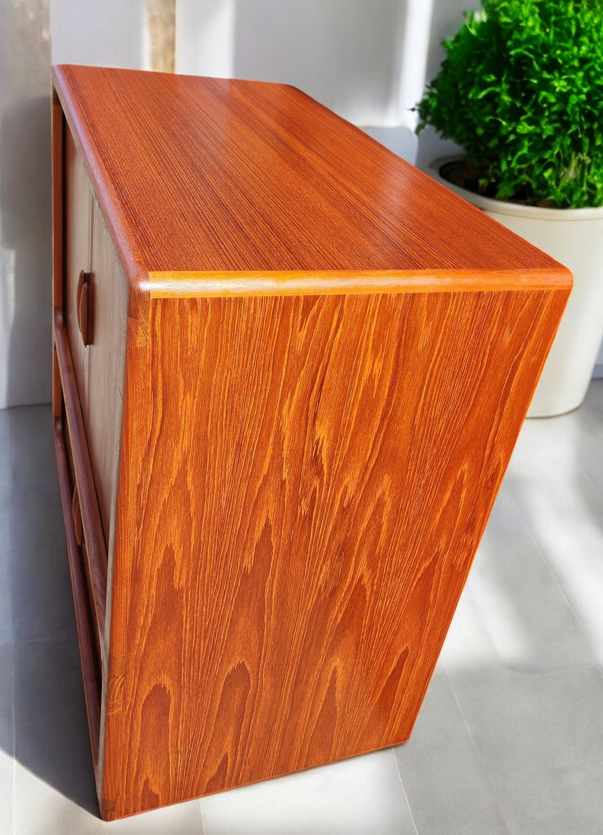 REFINISHED Danish MCM Teak Double Tambour Rolling Cabinet by DYRLUND 41.25