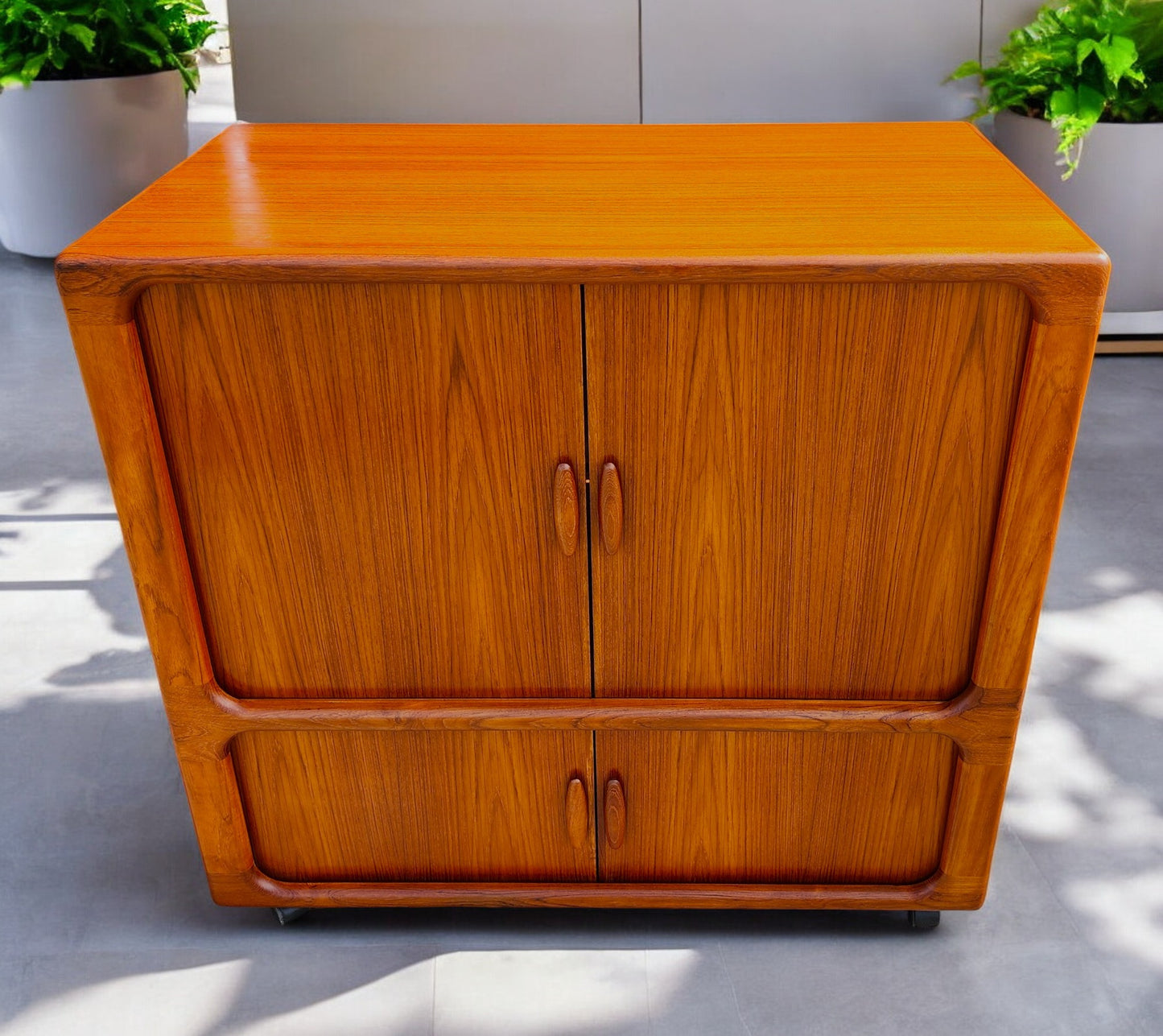 REFINISHED Danish MCM Teak Double Tambour Rolling Cabinet by DYRLUND 41.25"