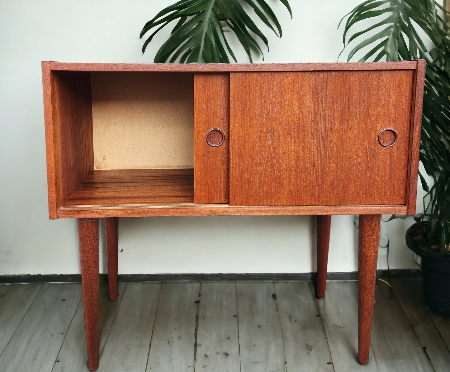 REFINISHED Danish Mid Century Modern Teak Cabinet & Mirror