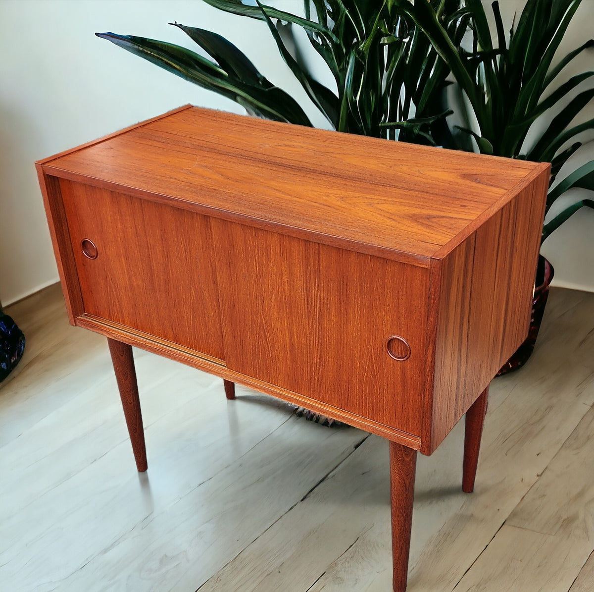 REFINISHED Danish Mid Century Modern Teak Cabinet & Mirror