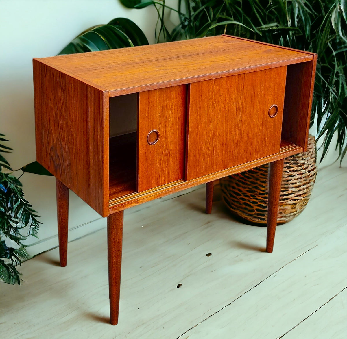 REFINISHED Danish Mid Century Modern Teak Cabinet & Mirror