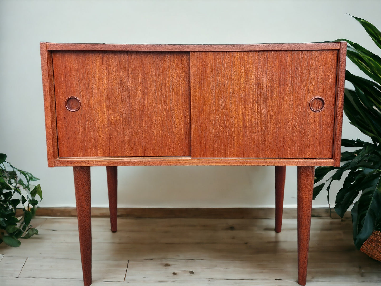 REFINISHED Danish Mid Century Modern Teak Cabinet & Mirror