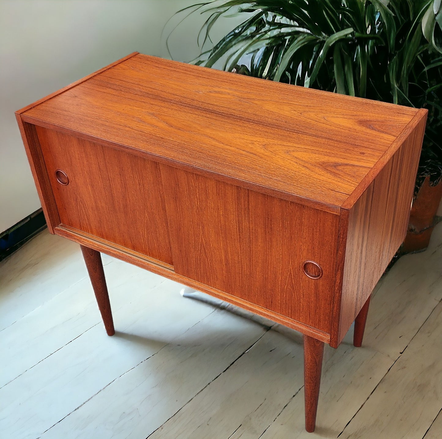 REFINISHED Danish Mid Century Modern Teak Cabinet & Mirror