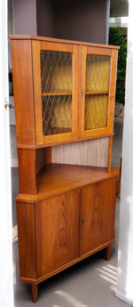 RESTORED Danish Mid Century Modern Teak Corner Cabinet w Bar 3