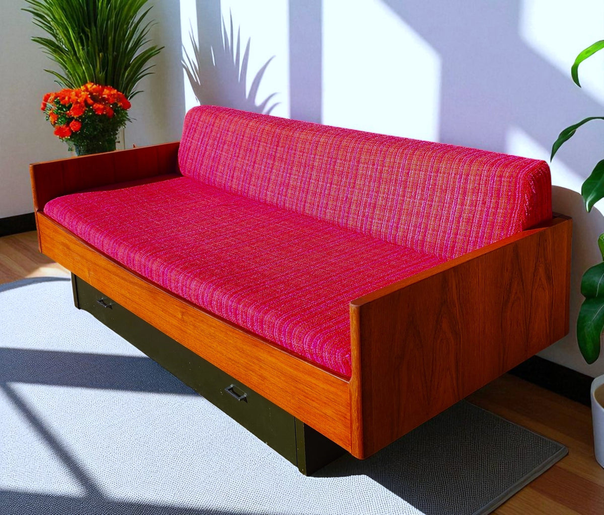 REFINISHED Danish Mid Century Modern Teak Daybed with Storage Drawer