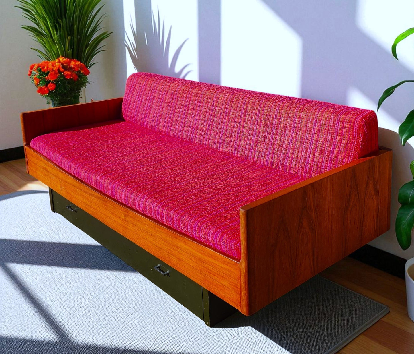 REFINISHED Danish Mid Century Modern Teak Daybed with Storage Drawer