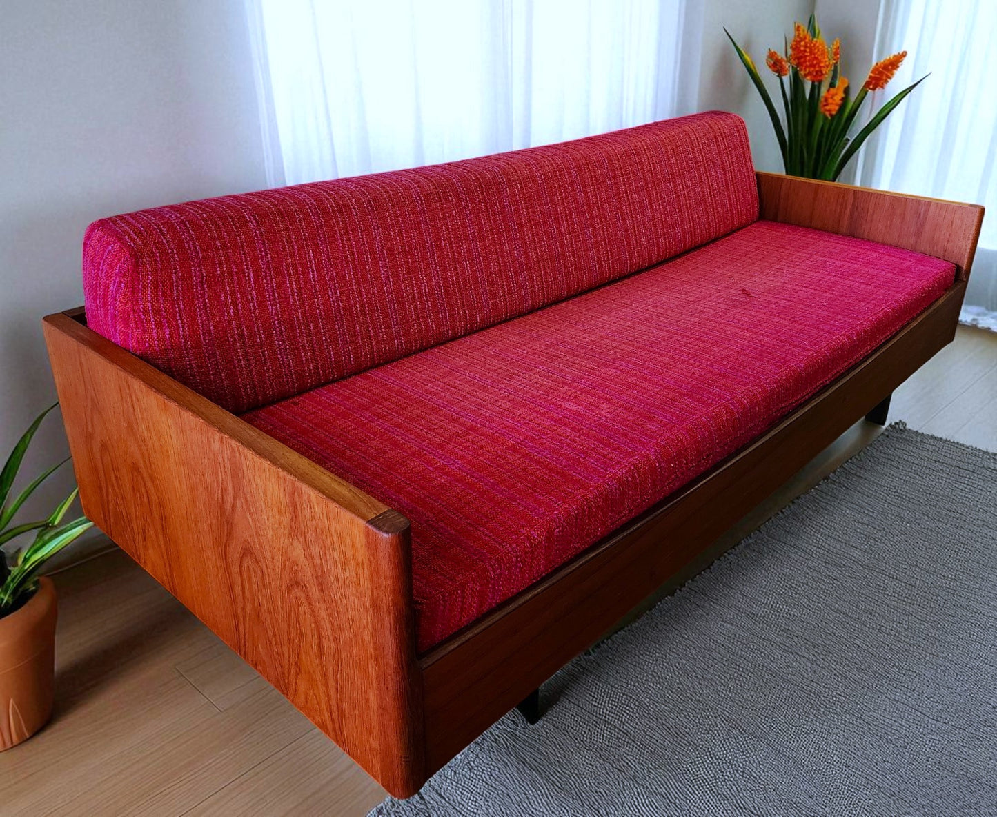 REFINISHED Danish Mid Century Modern Teak Daybed with Storage Drawer