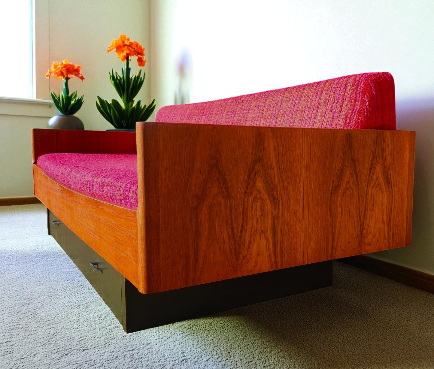REFINISHED Danish Mid Century Modern Teak Daybed with Storage Drawer