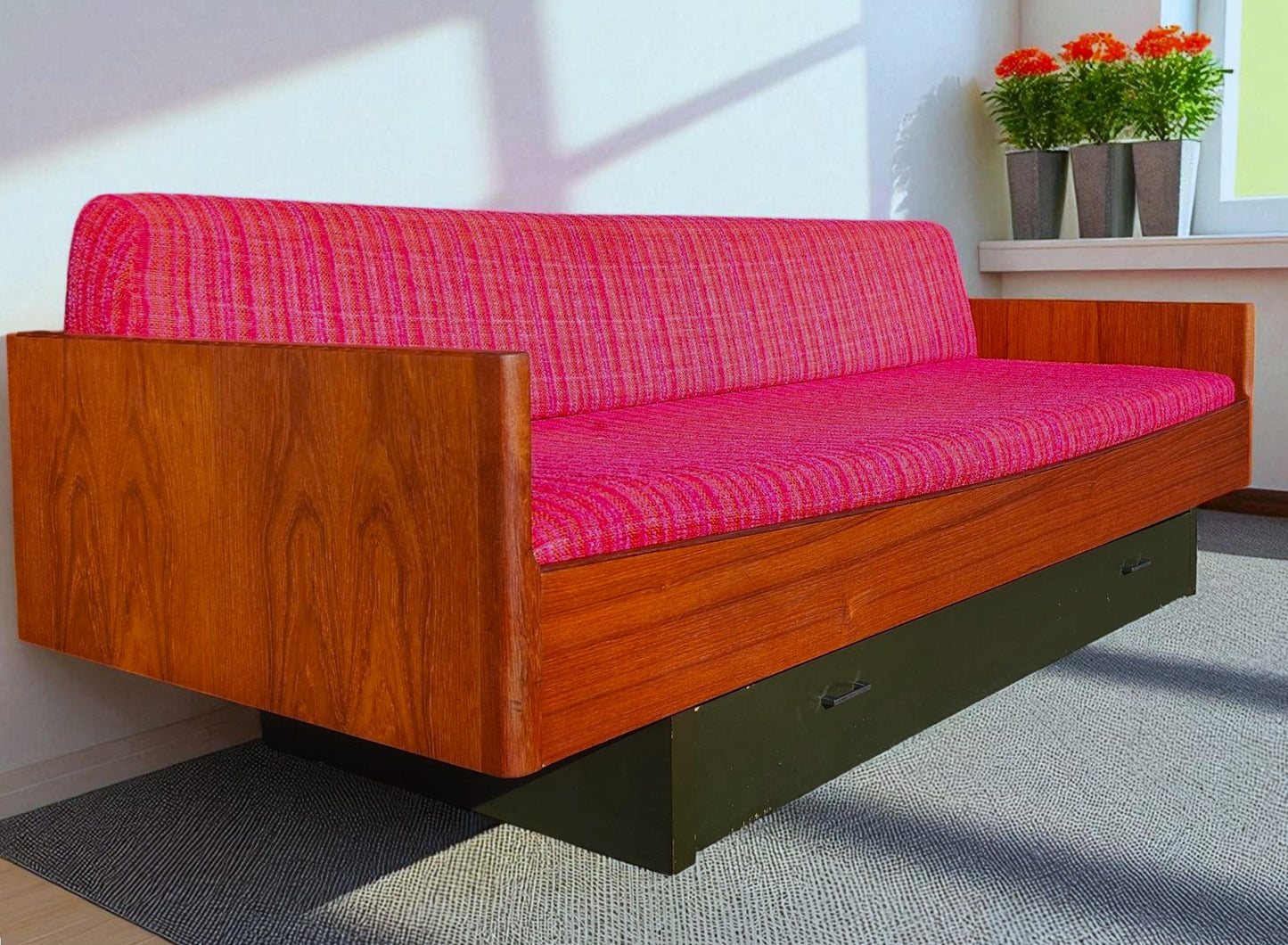 REFINISHED Danish Mid Century Modern Teak Daybed with Storage Drawer