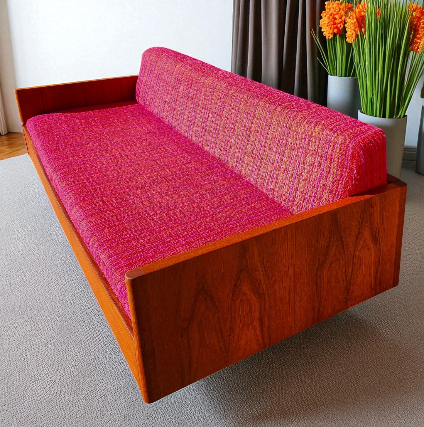 REFINISHED Danish Mid Century Modern Teak Daybed with Storage Drawer