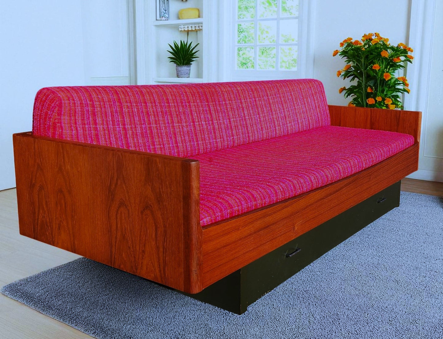 REFINISHED Danish Mid Century Modern Teak Daybed with Storage Drawer