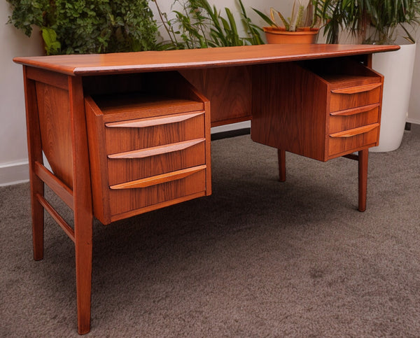 Coming***REFINISHED Danish MCM Teak Desk with Bookcase Back by Gunnar Nielsen for Tibergaard