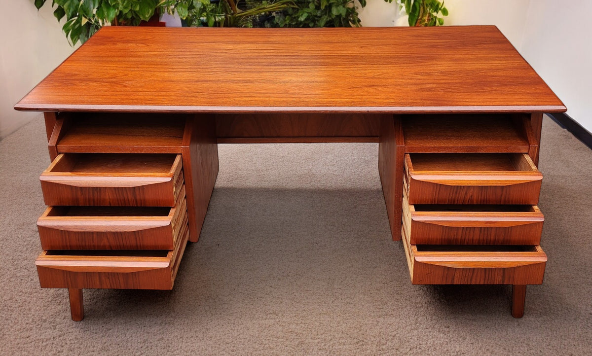 Coming***REFINISHED Danish MCM Teak Desk with Bookcase Back by Gunnar Nielsen for Tibergaard