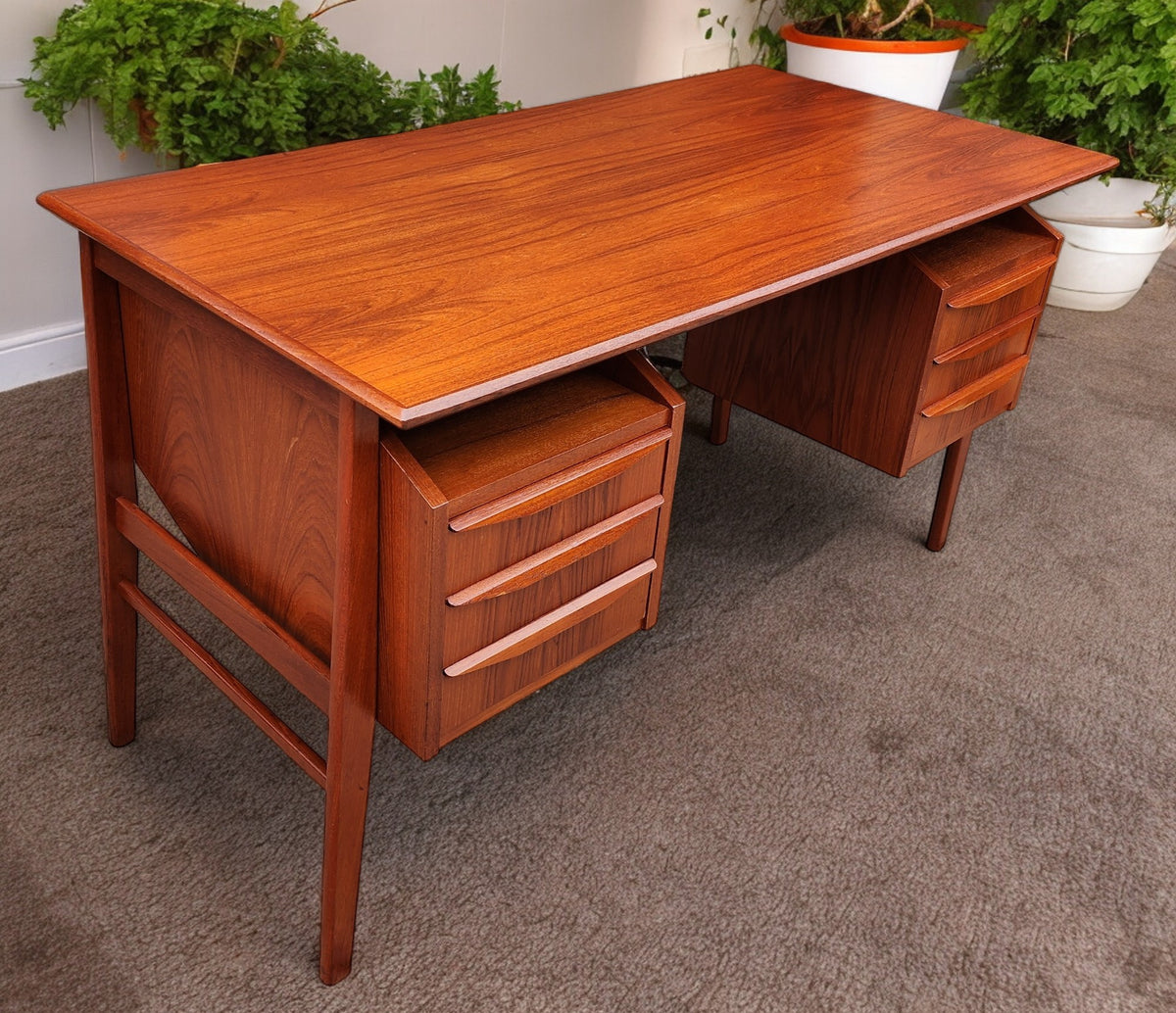 Coming***REFINISHED Danish MCM Teak Desk with Bookcase Back by Gunnar Nielsen for Tibergaard