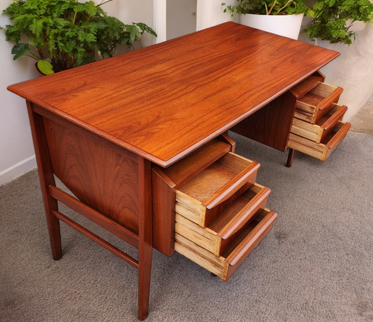 Coming***REFINISHED Danish MCM Teak Desk with Bookcase Back by Gunnar Nielsen for Tibergaard