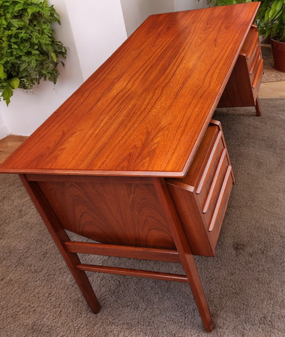 Coming***REFINISHED Danish MCM Teak Desk with Bookcase Back by Gunnar Nielsen for Tibergaard