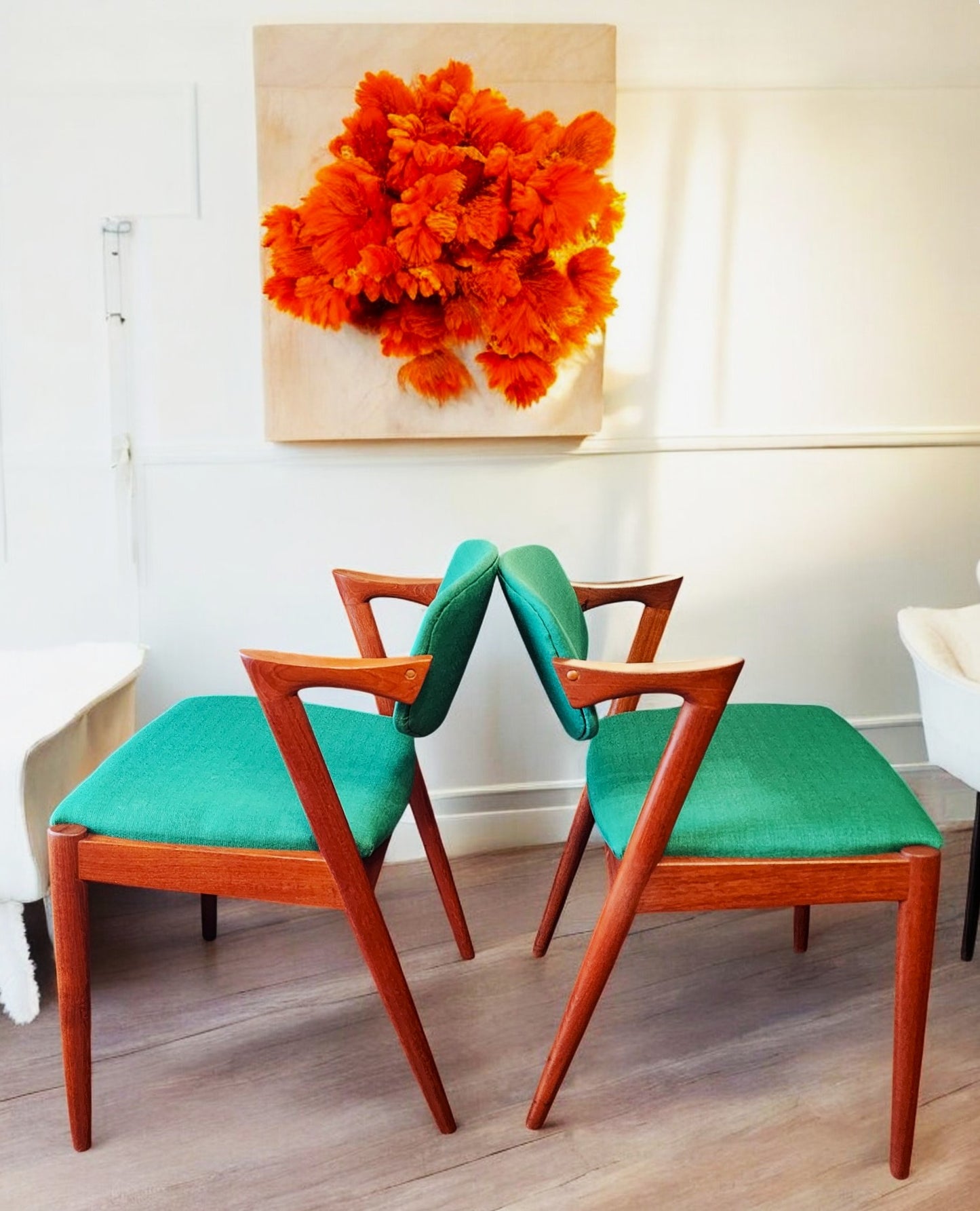 6 REFINISHED REUPHOLSTERED Danish MCM Teak Armchairs by Kai Kristiansen, Model 42