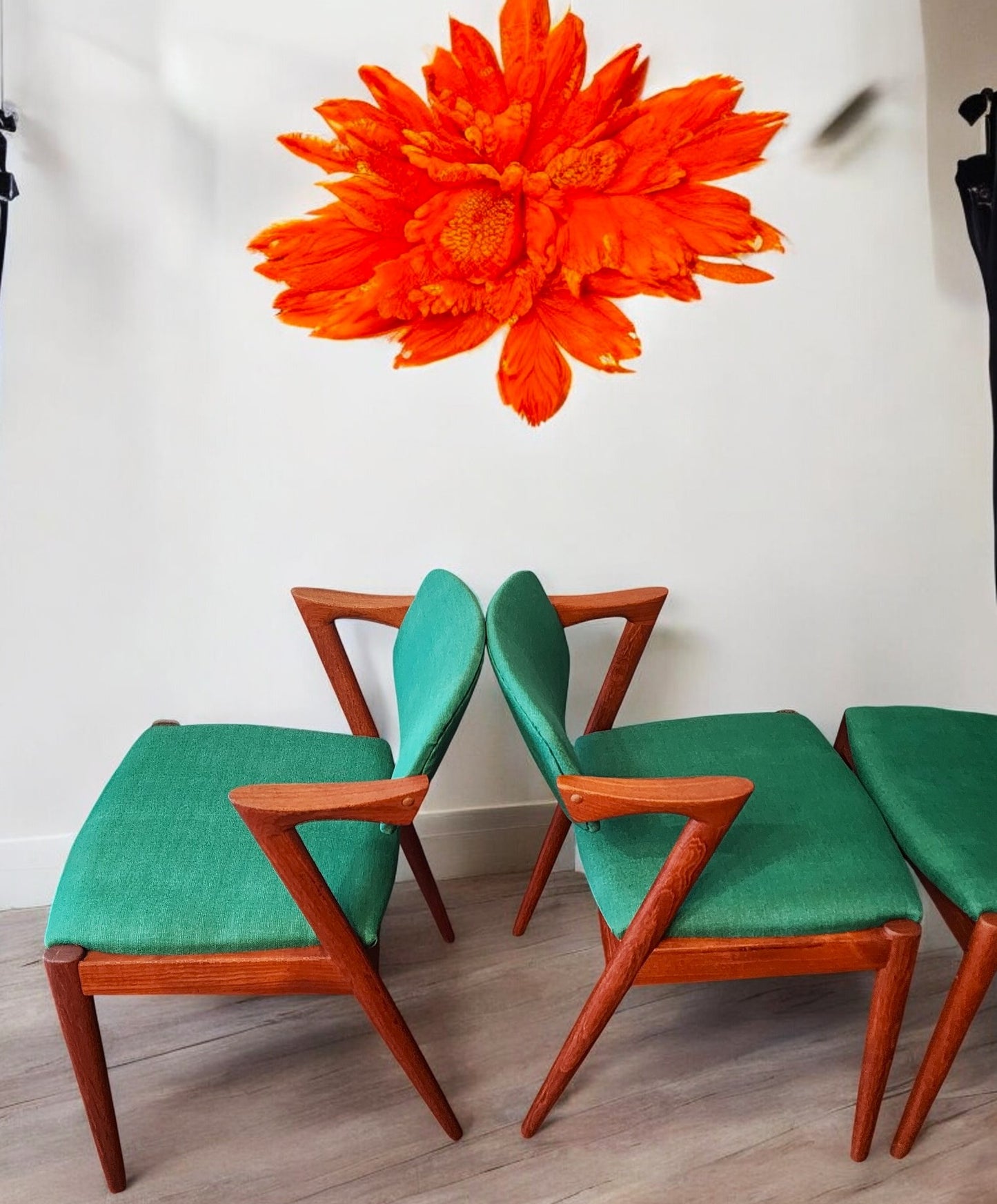 6 REFINISHED REUPHOLSTERED Danish MCM Teak Armchairs by Kai Kristiansen, Model 42