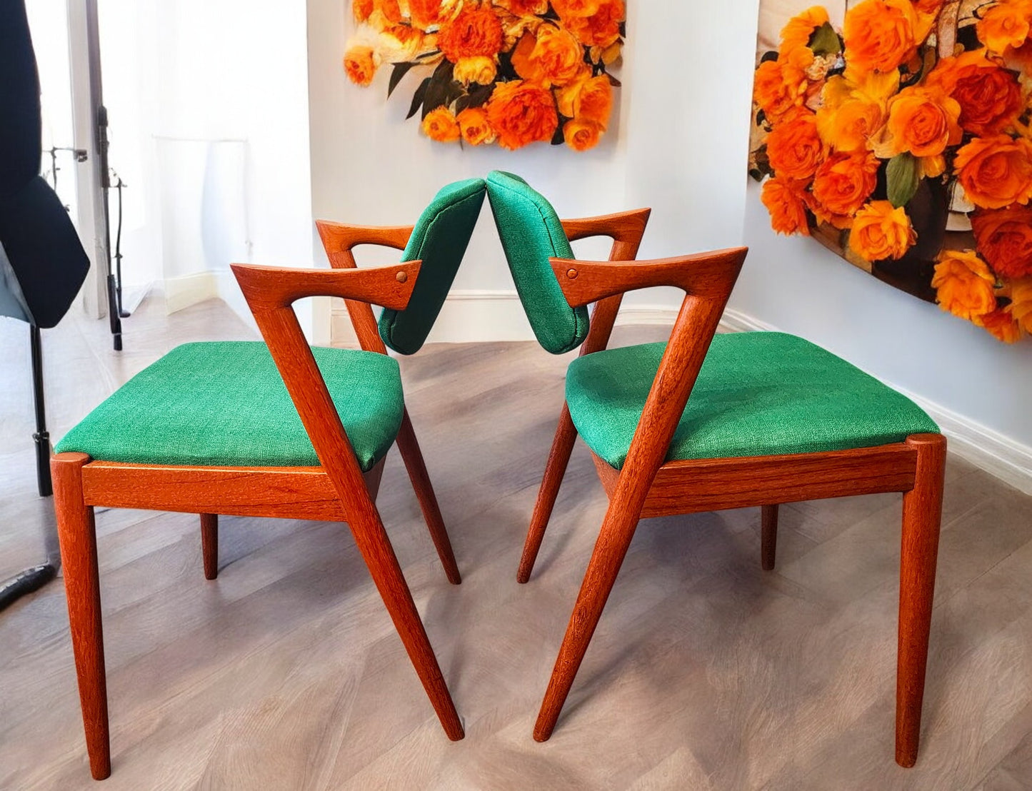 6 REFINISHED REUPHOLSTERED Danish MCM Teak Armchairs by Kai Kristiansen, Model 42