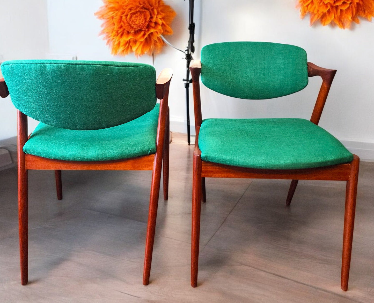 6 REFINISHED REUPHOLSTERED Danish MCM Teak Armchairs by Kai Kristiansen, Model 42