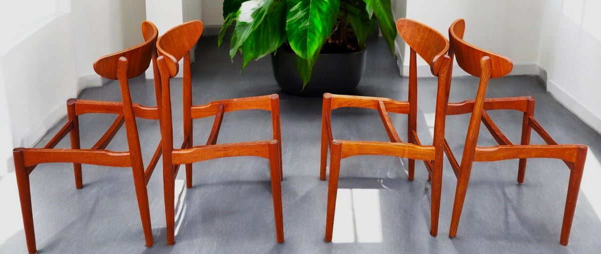4 RESTORED REUPHOLSTERED Danish MCM Teak Chairs by E.W. Bach