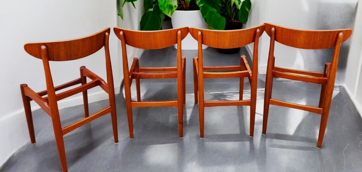 4 RESTORED REUPHOLSTERED Danish MCM Teak Chairs by E.W. Bach