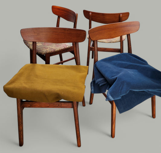 4 REFINISHED Danish Mid Century Modern Teak Chairs by Farstrup, will be REUPHOLSTERED