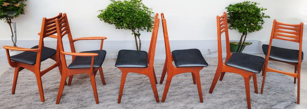 6 RESTORED Danish Mid Century Modern Teak Chairs (2 arm, 4 side) # 83 by Boltinge