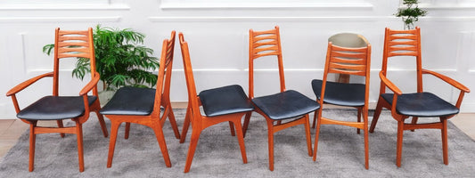 6 RESTORED Danish Mid Century Modern Teak Chairs (2 arm, 4 side) # 83 by Boltinge